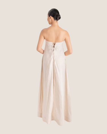 NAYA STRAPLESS DRESS BEIGE - STUDIO JO STORE